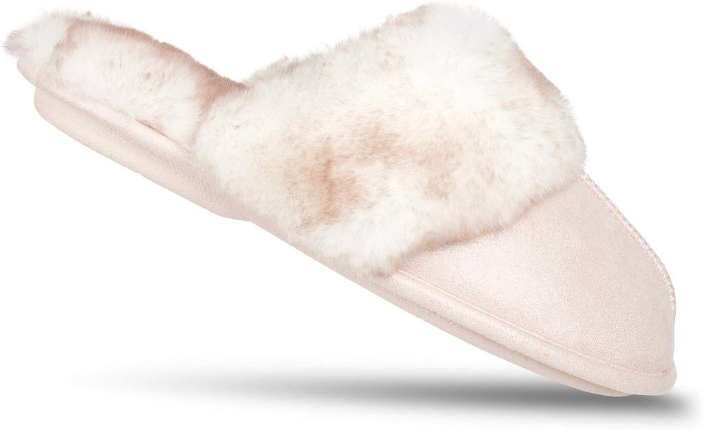 Womens Comfy Faux Fur House Slipper Scuff Memory Foam Slip on Anti-Skid Soleslipper