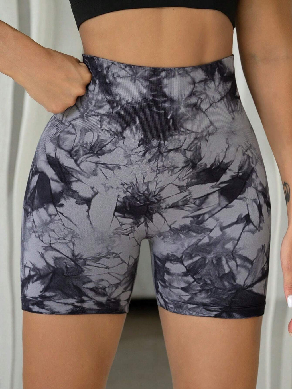 Easithlete 3Pcs Tie Dye Wideband Waist Sports Shorts Stretchy Shortswomen Sweat Short, Gym Short, Biker Short