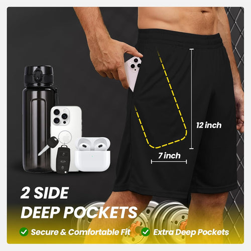 Athletic Shorts for Men with Pockets and Elastic Waistband Quick Dry Activewear