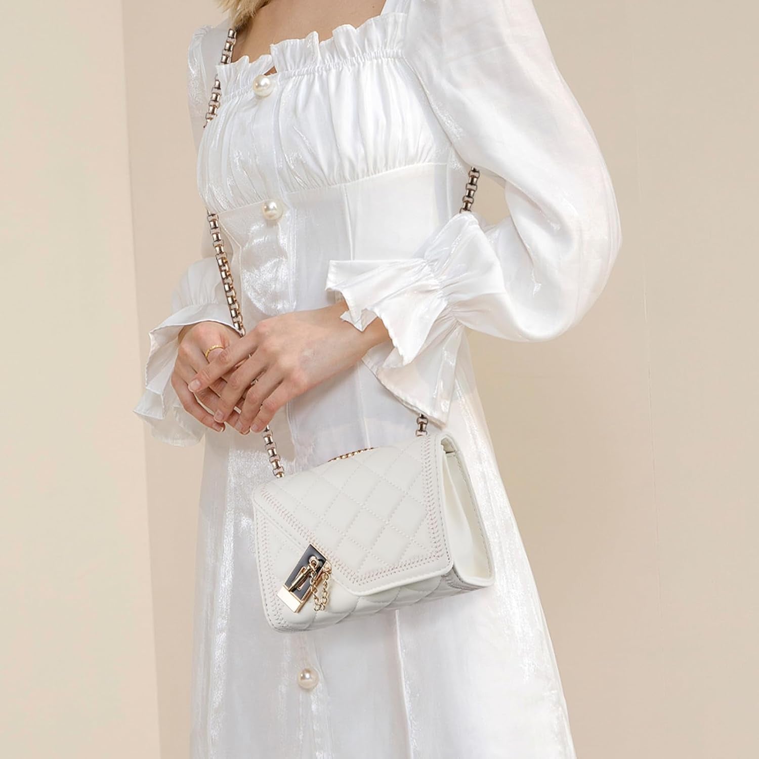 Quilted Crossbody Bag for Women - Leather Shoulder Bag Fashion Chain Small Purse