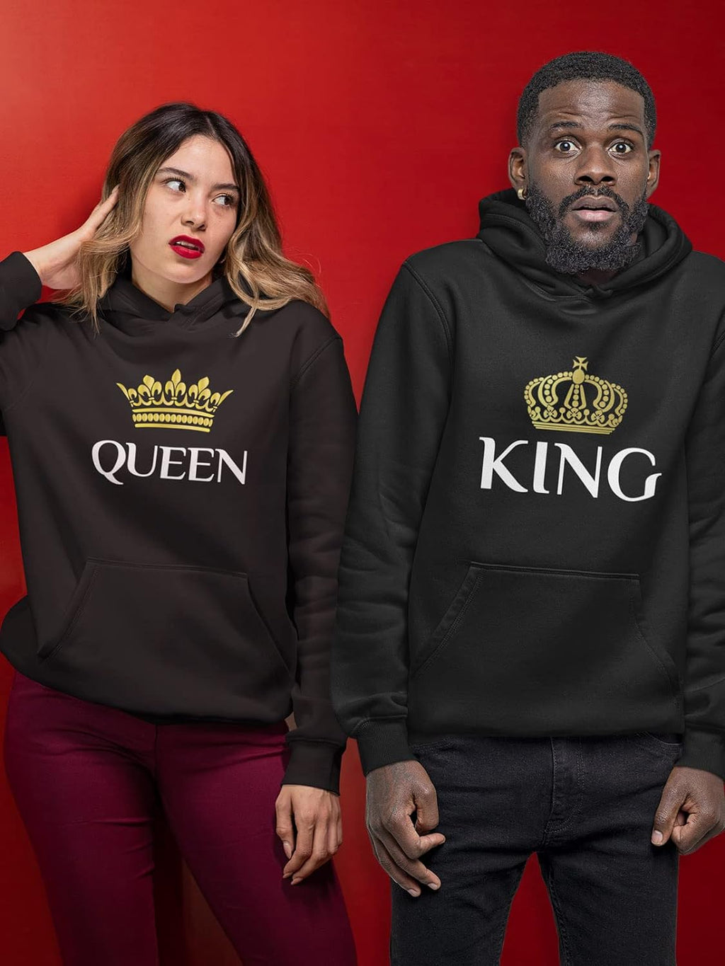 King & Queen Matching Couple Hoodie Set - His & Hers Pullover Hoodies - Valentine'S Day Gift for Couples
