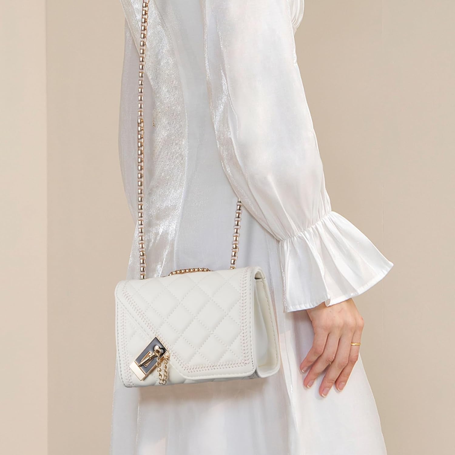 Quilted Crossbody Bag for Women - Leather Shoulder Bag Fashion Chain Small Purse