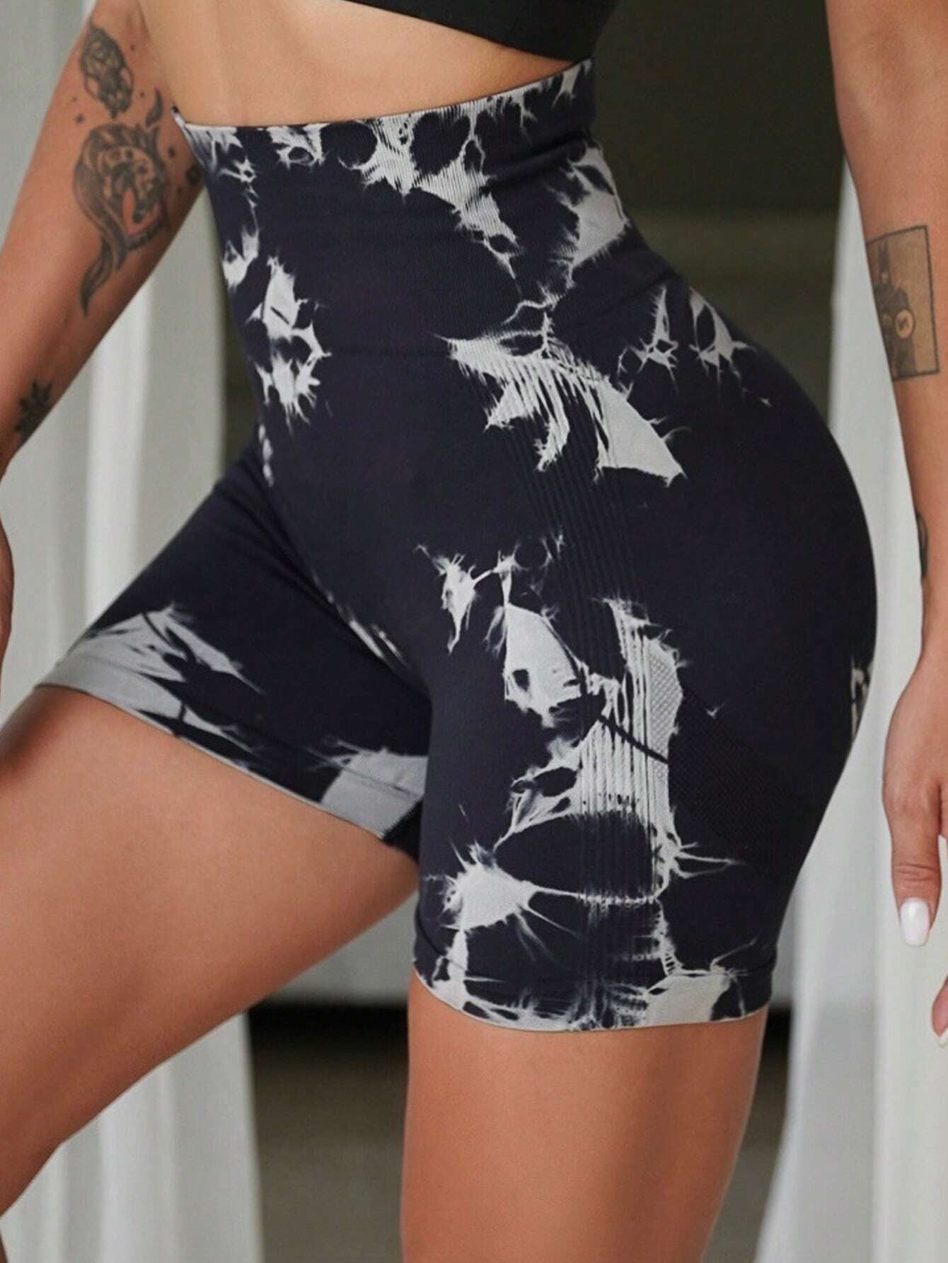 Easithlete 3Pcs Tie Dye Wideband Waist Sports Shorts Stretchy Shortswomen Sweat Short, Gym Short, Biker Short