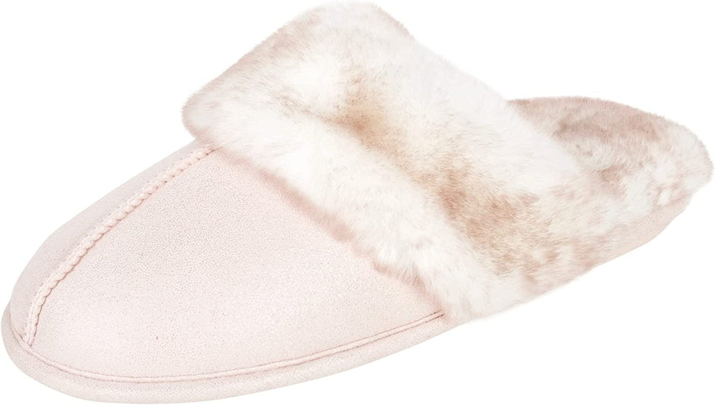 Womens Comfy Faux Fur House Slipper Scuff Memory Foam Slip on Anti-Skid Soleslipper