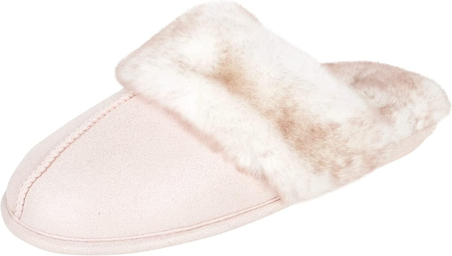 Womens Comfy Faux Fur House Slipper Scuff Memory Foam Slip on Anti-Skid Soleslipper